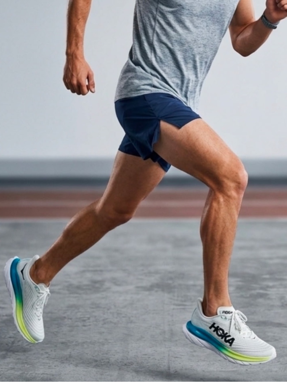 Hoka Men's Cream Knit Sneakers with Yellow & Blue Accents